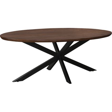 MACY-Table à manger ovale 8/10 personnes 210 cm en bois massif brun (1/5)