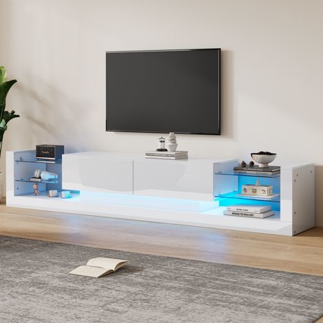 Mueble TV con iluminación LED frontal en vidrio cajones abatibles tablero de partículas 181x38x38cm color blanco (1/5)