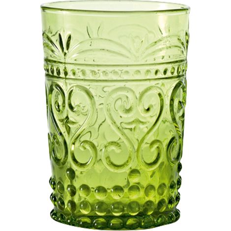 Zafferano Set 6 Bicchieri Tumbler Collezione Provenzale in Vetro Soffiato a Mano, Colorazione Verde Mela, Design Rustico ed Elegante, Resistenti