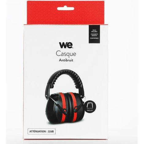 Casque anti-bruit, atténuation 32dB avec housse de transport, noir/rouge (1/3)