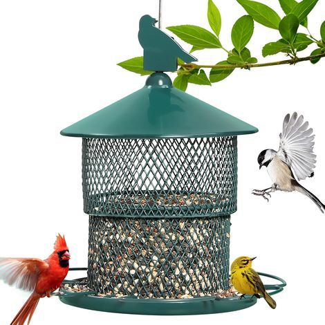Vogelfutterhaus für den Außenbereich, hängendes Vogelfutterhaus aus Metall, wasserdichtes und eichhörnchensicheres Vogelfutterhaus mit regendichtem Dach für Sonnenblumenkernmischung (1/5)