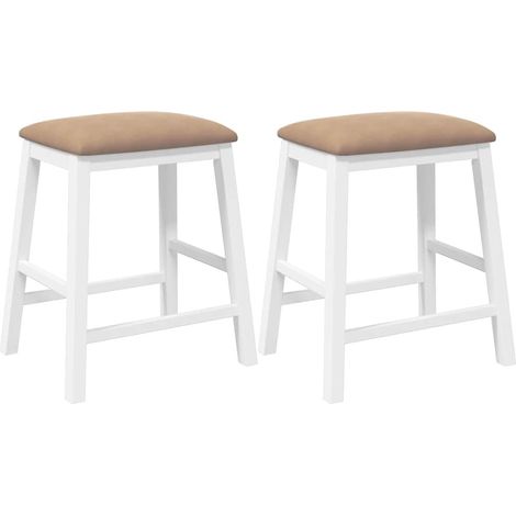 Chaises de bar avec coussins 2 pcs Tabouret de bar blanc bois massif d'hévéa