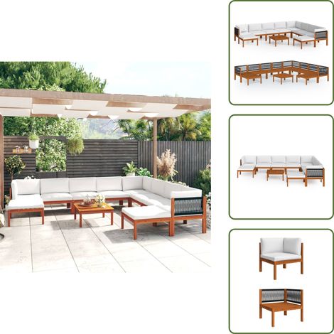 Salon de jardin 11 pcs avec coussins Crème Bois d'acacia solide - Salon De Jardin - Meuble De Jardin - Set De Salon De Jardin - Acacia Massif - Table Basse