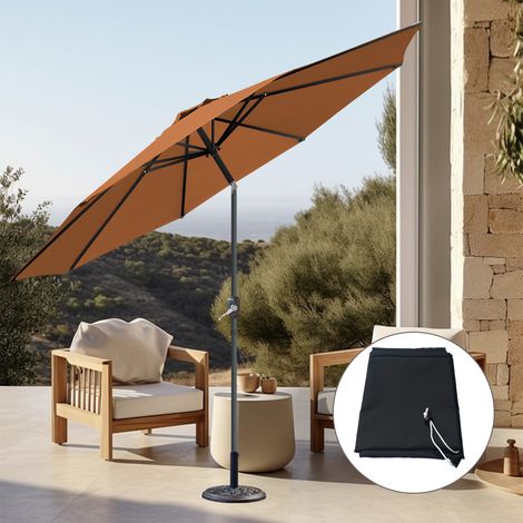 Round Coffee Garden 3M Parasol Patio Crank Tilt Umbrella w/ Base Cover (1/5)