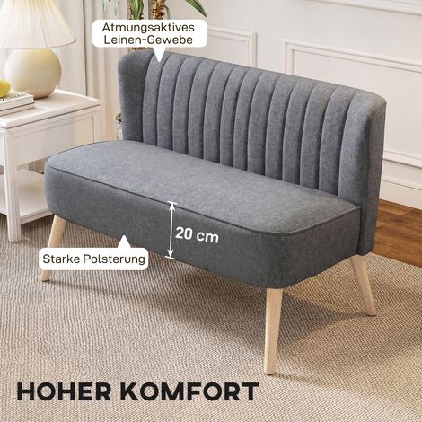 Canapé 2 places en tissu effet lin, structure bois, gris 117 cm, pour salon ou chambre (1/4)