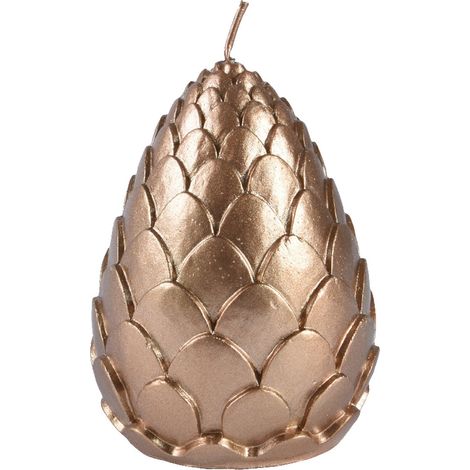 Candela decorativa a forma di pigna in cera colore bronzo metallico