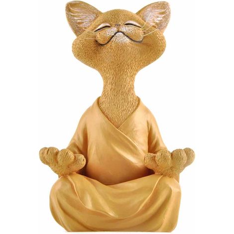 Statuette chat Bouddha en résine, décoration méditation/yoga, objet collection pour amateurs de chats.