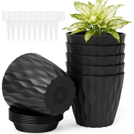 Lot de 6 Pot à Fleurs, 10cm Petits Pots en Plastique Résistant UV avec Trous de Drainage (1/5)