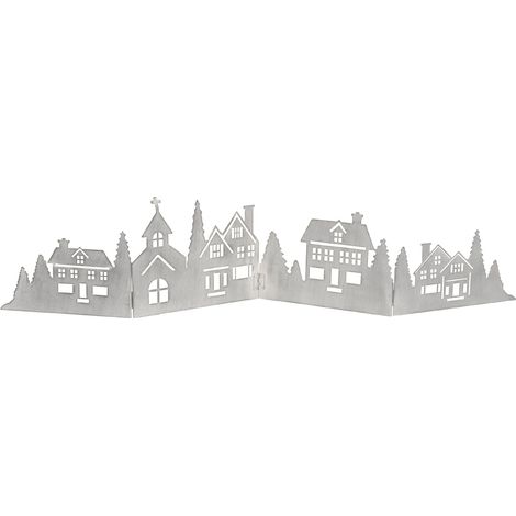 Deko Häuserzeile aus Metall klappbar 77 x 17 cm - grau - Weihnachtsstadt Silhouette zur Tischdekoration - Weihnachtsdeko Tischdeko für Weihnachten Weihnachtsstadt Skyline