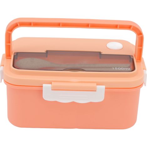 Boîte à lunch de 1500 ml en plastique résistant à la chaleur, type bento, avec baguettes et cuillère, rose, idéale pour les étudiants. (1/5)