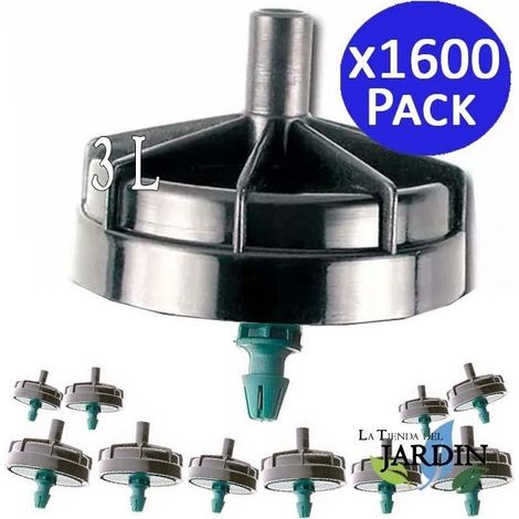 Pack 1600 Gotero Autocompensante Antidrenante 3 Litros, Goteros Seta No desmontables para Riego, Agricultura, Tuberia 16mm