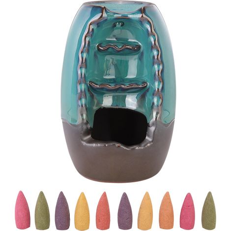 Encensoir céramique bleu pour maison, porte-encens à reflux décoratif, brûle-encens parfumé, ornement zen intérieur. (1/5)