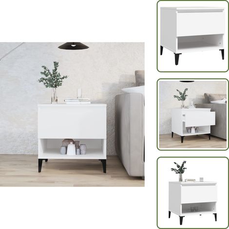 Table d'appoint Blanc 50x46x50 cm Bois d’ingénierie - Table D'appoint - Meuble Industriel - Table Basse - Table Design - Rangement Tiroir (1/5)