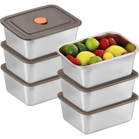 Lot de 6 récipients alimentaires en acier inoxydable avec couvercles, empilables et réutilisables, passent au four, au congélateur, au lave vaisselle, 550 ml (1/5)