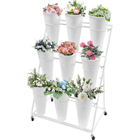Blumenständer mit 9 Eimern, mobiler 3-stöckiger Blumenstraußständer für Floristen, für Blumenläden schmiedeeiserner Ständer für Floristen (1/5)