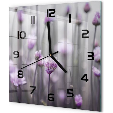 Horloge Murale Carrée Moderne Décorative Verre Trempé Élégante Salon Fleurs de ciboulette 30x30 cm (1/5)