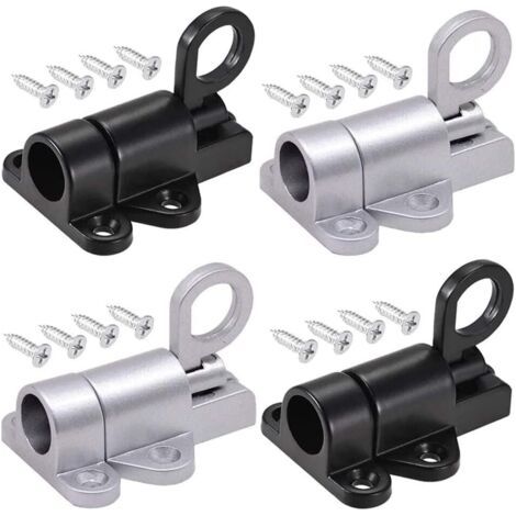 4 Pièces Automatique Verrou de Porte, Boulon Porte Loquet, Loquet de Porte, Ressort Bounce Verrou, avec 16 Vis, pour Fenêtres, Portes en Bois, Portes de Placard (Noir et Argent) (1/5)