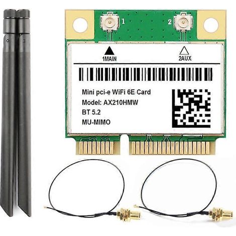Carte réseau sans fil PCIe Wi-Fi6E AX210HMW tri-bande 2,4/5 GHz/6 GHz avec antenne externe 8 dB - Portée de 5 400 Mbits/s (1/5)