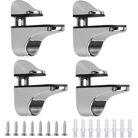 Staffe per mensole in vetro da 4 pezzi, mensola in vetro regolabile in lega di zinco lucidato per pavimenti in vetro e legno fino a 3-23 mm di spessore (1/4)