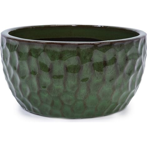 Ensemble de 3 pots de fleurs en céramique émaillée verte, Ø 38,1/30,5/25,4 cm, avec trou de drainage, pour intérieur et extérieur (1/5)