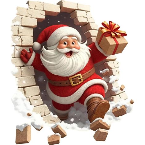3D Santa Claus wall stickers, festive decoration for home/office/kitchen/bedroom, brick style