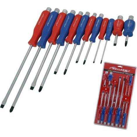 Neilsen 12pc Mechanics Hex Pozi Flat Slotted Magnetic Tip Screwdriver Set