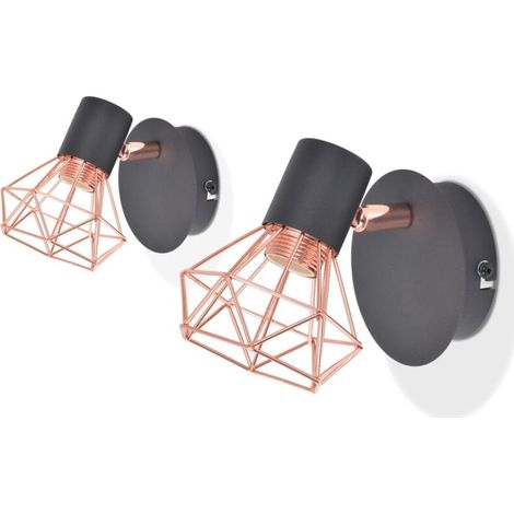 AMXCNOY Applique murale 2 pièces E14 noir et cuivre – abat-jour en fil de fer – base en métal – alimentation 230 V – puissance maximale 40 W (1/5)