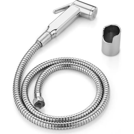 Set doccetta bidet cromata con pulsante on/off e supporto a muro