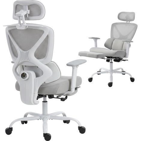 Chaise bureau ergonomique - HOMCOM - soutien lombaire dynamique adaptatif, accoudoirs 3D - maille - 73x75x120-128cm - gris (1/5)