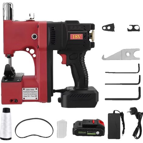 Máquina de coser eléctrica, sellado de alta velocidad, modos de corte de doble hilo, color rojo. (1/2)