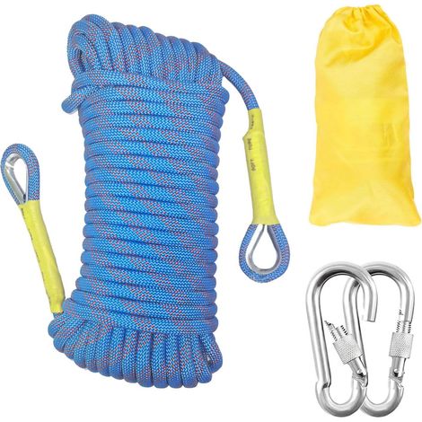 Corde d'escalade Statique 14mm Cordon Accessoire Équipement 30m Corde d'évacuation avec 2 Mousquetons 14 mm pour Équipement d'escalade sur Glace Sauvetage Incendie (1/5)