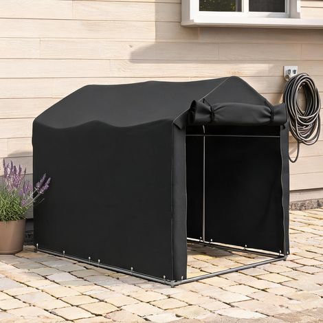 Abri de voiture en métal avec toile PE imperméable noir (1/5)