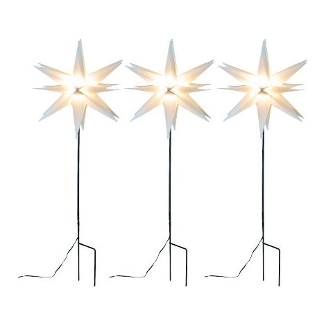 HGD LED-Dekostern mit Timer & Bodenspieß Ø 35 cm warmweiß weiß 3er Pack
