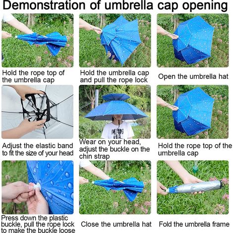 1 Chapeau parapluie, double couche, diamètre 95 cm, réglable, pour pêche jardinage randonnée