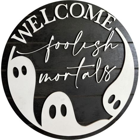 Panneau En Bois Accueil Halloween - Ronde 30 X 30 Cm Épaisseur 1,1 Cm - Décoration Murale Pour Jardin Bureau Cuisine Maison Restaurant Magasin - 1 Pièce (1/2)