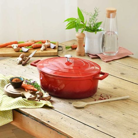 Cocotte en fonte aluminium ovale rouge 32 cm (1/5)