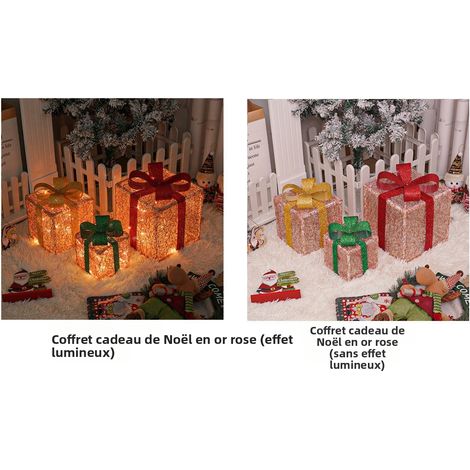 Faltbare Weihnachtsgeschenkbox, 3-teilig mit LED-Lichtern – Festliche Dekoration aus rosafarbenem Drahtgeflecht, Fernbedienung, 8 Blinkmodi, in Groß, Mittel und Klein für Feier und Geburtstag-lsw