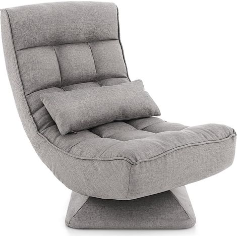 COSTWAY Poltrona da Terra Pieghevole, Poltrone da Divano Regolabile a 4 Posizioni, Sedia Imbottita con Base Girevole, per Studio, Soggiorno, Camera da Letto (Grigio) (1/5)