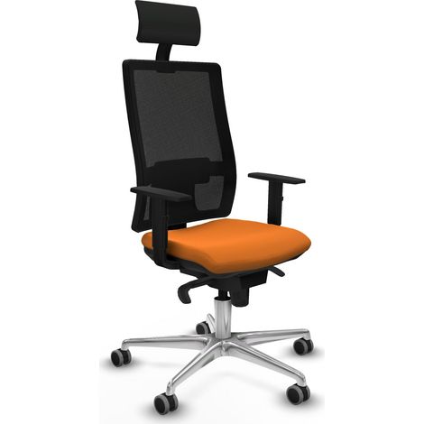 Horna sincro malla negra similpiel naranja brazos 1D base aluminio cabecero fijo ruedas 65mm engomadas (1/5)