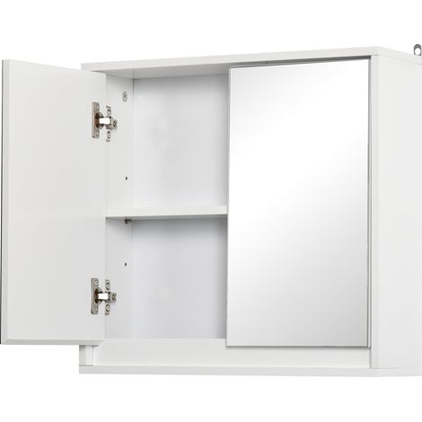 Armadietto Bagno a 2 Ante con Specchiera e Ripiano Regolabile 48x14,5x45 cm in MDF Bianco (1/5)