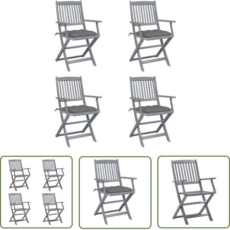 The Living Store Chaises pliables d'extérieur lot de 4 et coussins Bois d'acacia - Chaise De Jardin - Chaise Pliante - Mobilier De Jardin - Acacia - Meubles De Jardin (1/5)