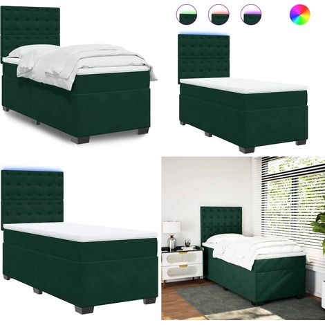 Boxspringbett mit Matratze Dunkelgrün 100x200 cm Samt - Boxspringbett - Samtbett - Doppelbett - LED Beleuchtung - Höhenverstellbares Kopfteil - Home & Living (1/5)