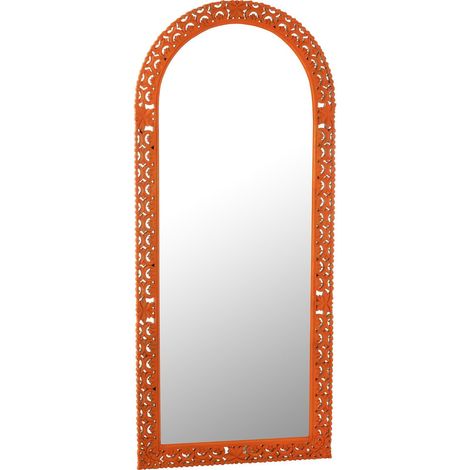 Miroir sculpté bois exotique multicolore style Mumbai élégant - Orange sculpté finition multicolore (1/4)