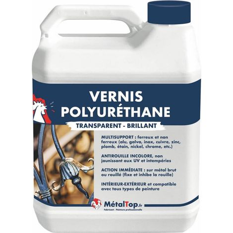 Metaltop – Vernis polyurethane incolore brillant 1L – Protection intérieure et extérieure jusqu'à 12 ans – Application facile avec pinceau ou rouleau - POT 1 L (1/5)