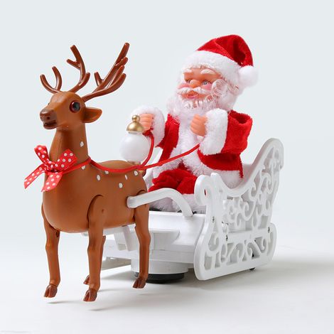 Elektrischer, musikalischer Weihnachtsmannschlitten mit Rentieren, weihnachtlicher Schreibtischschmuck, festliche Dekoration als Weihnachtsgeschenk (1/4)