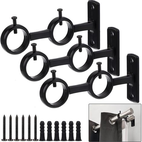 Lot de 3 supports de tringle à rideaux en aluminium pour 1 tringle Fixation murale double tringle à rideaux Noir (1/5)
