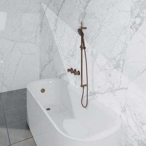 Fortifura Nebbio Ensemble combiné bain - mitigeur thermostatique - barre coulissante avec coude mural intégré - flexible de douche métallique - (1/5)