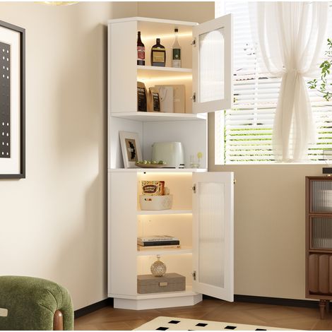 Mueble columna de esquina para baño 45x45x166,5 cm en MDF blanco, ahorro de espacio, FloraGrace (1/5)