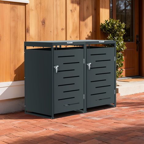 Wolketon Mülltonnenbox 2er Set Edelstahl für 120L und 240L Mülltonnen, wetterfeste Mülltonnenverkleidung mit Gasdruckdeckel und Lüftung für Garten