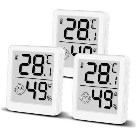 Lot de 3 thermomètres hygromètres numériques avec smiley et écran LCD pour l'intérieur - Mini humidimètre - Capteur de température haute précision pour chambre de bébé, intérieur, bureau, salon (3) (1/5)